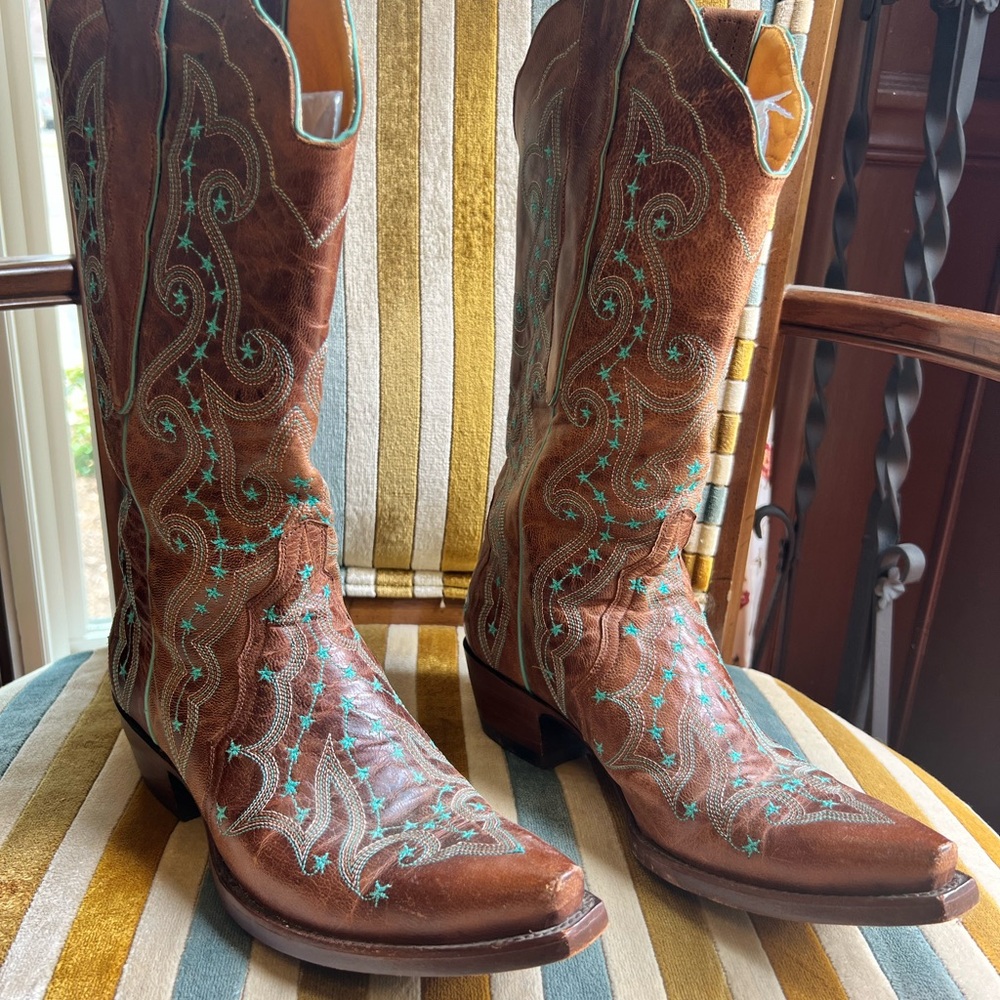 Old Gringo Brown Turquoise Embroidered Western Cowboy Boots Size 8.5b